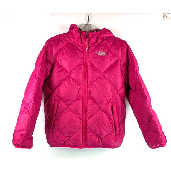 The North Face Girls Large 14/16  Puffer Jacket Reversible Down Pink Plaid - Picture 11 of 16